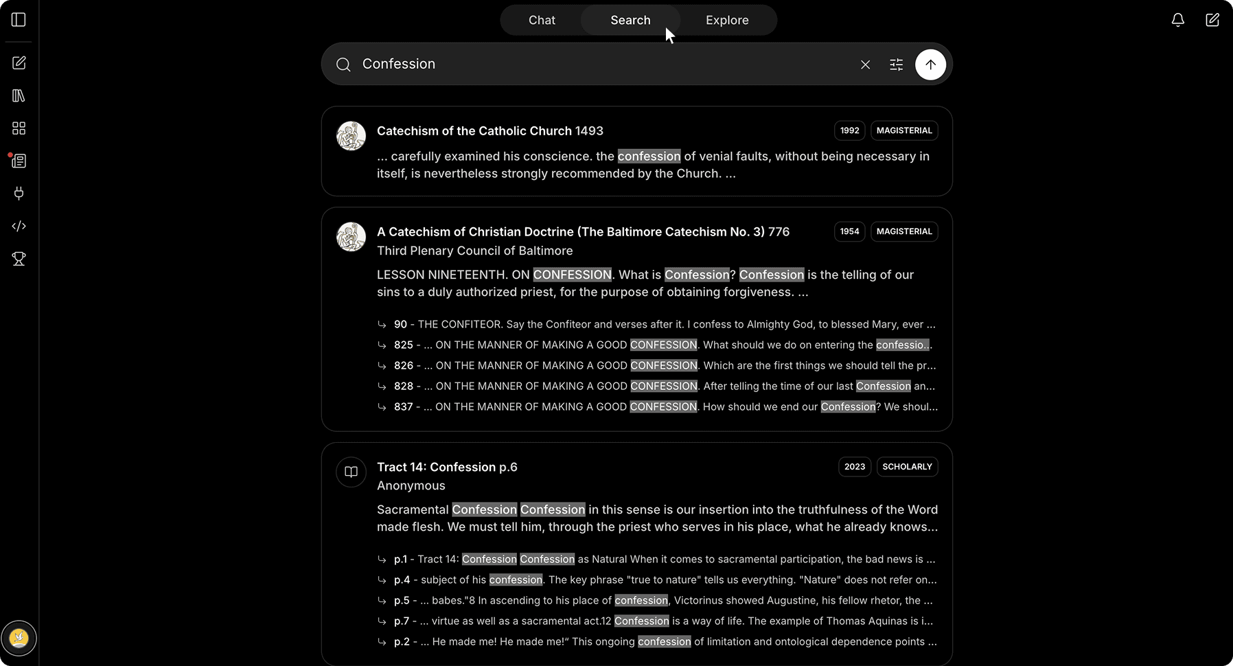 Magisterium AI Search mode interface