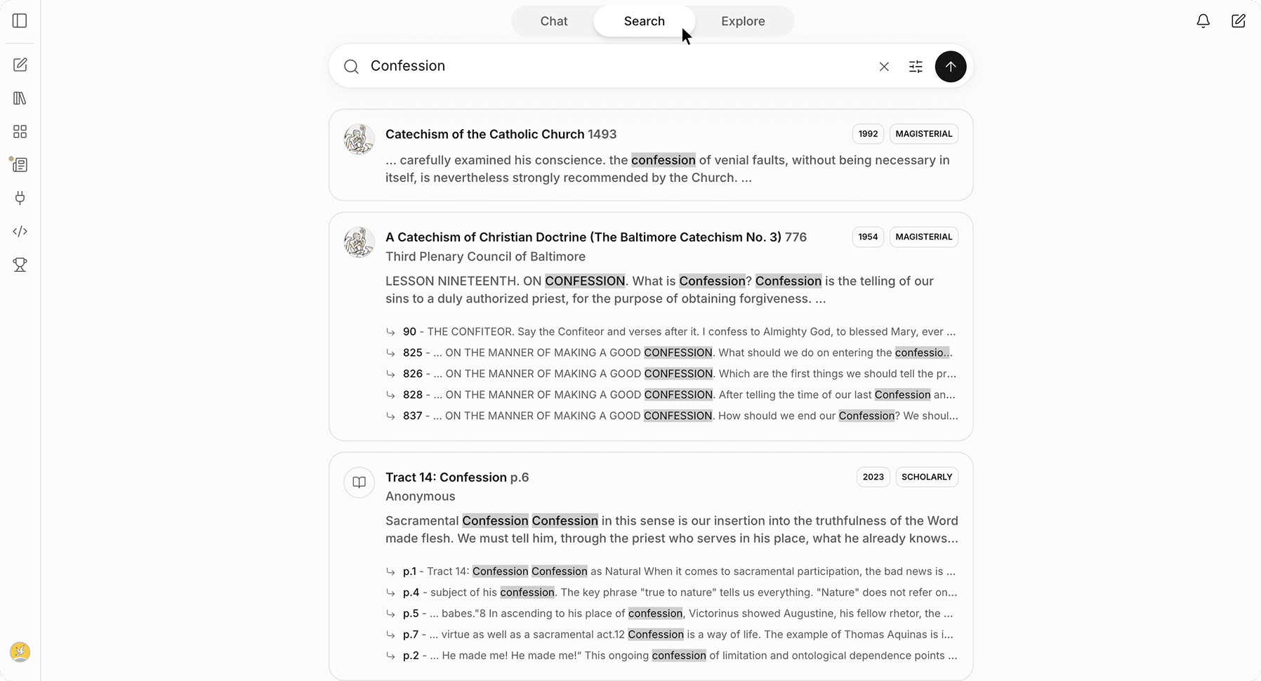 Magisterium AI Search mode interface