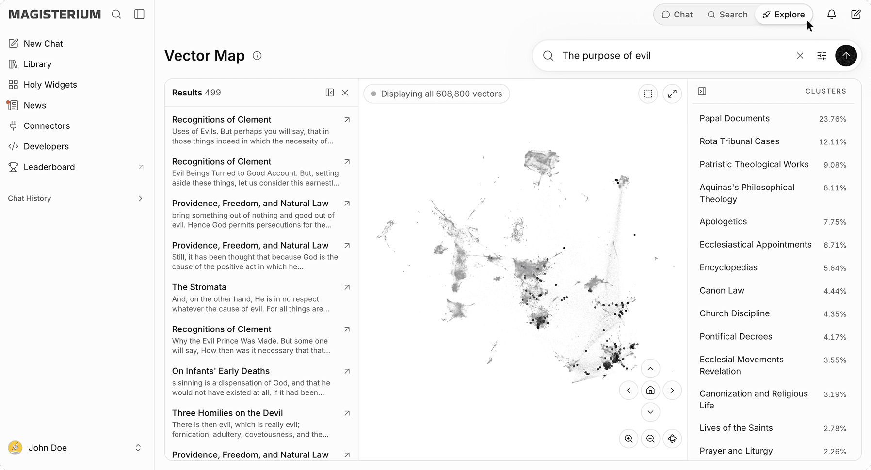Magisterium AI Explore mode interface