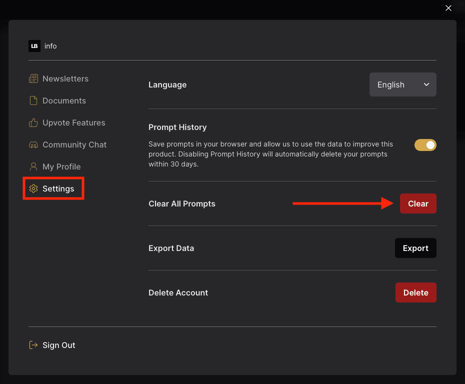 Clear All Prompts button