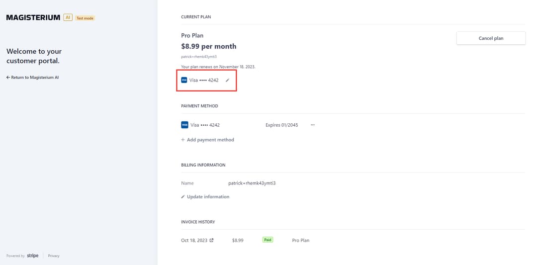 Update credit card information
