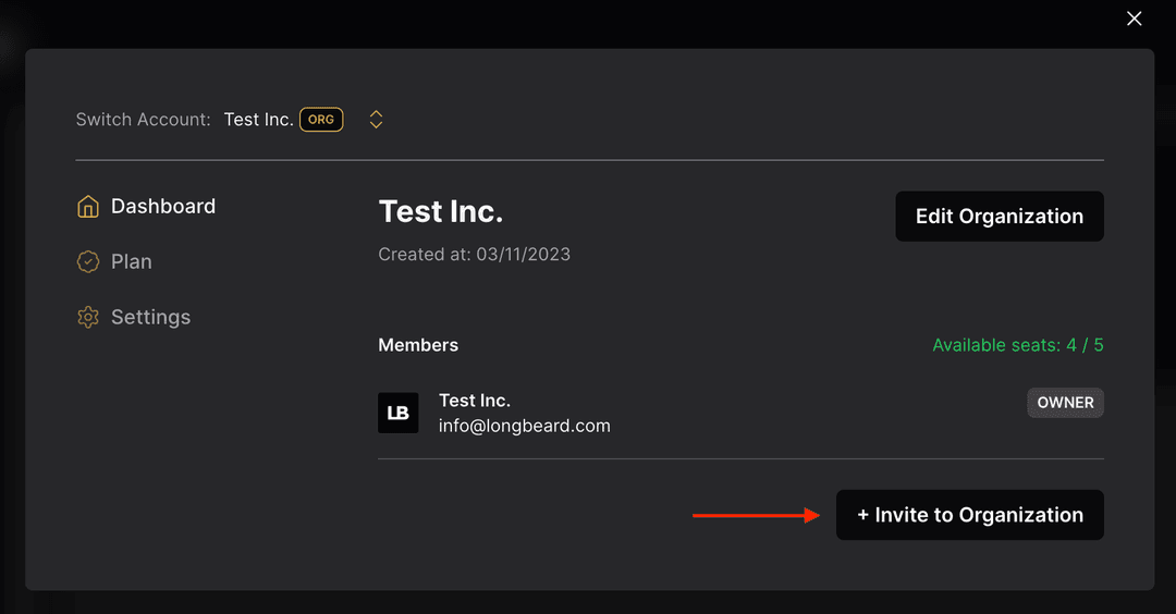 Invite to organization button