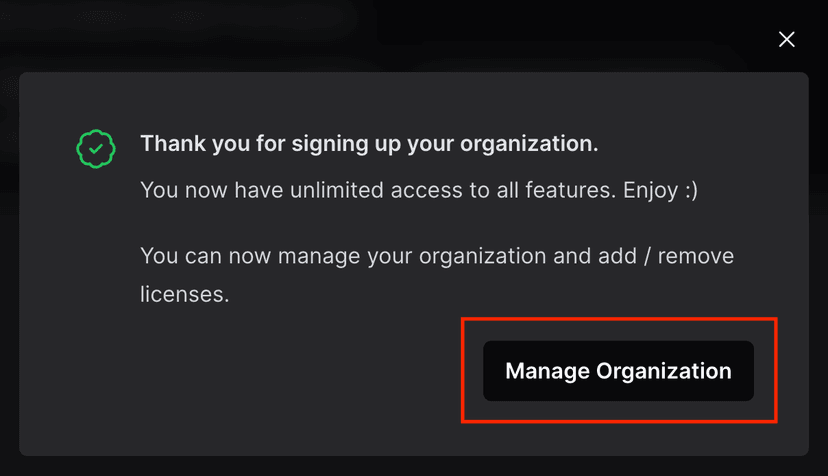 Manage organization option