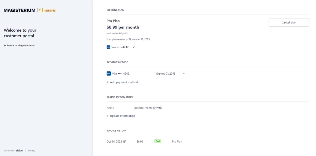 Stripe customer portal