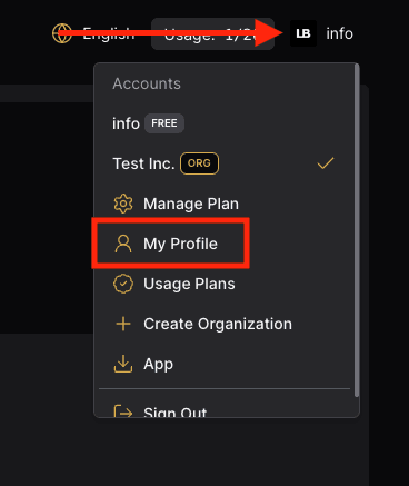 Settings option in profile menu