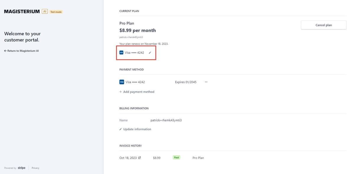 Update credit card information