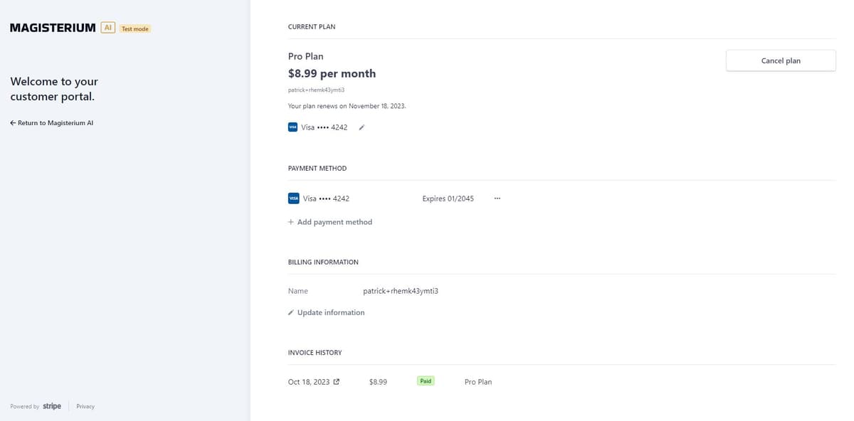 Stripe customer portal