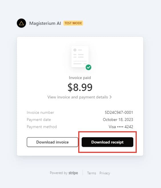 Download receipt button